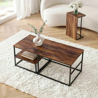 Table basse effet bois avec étagères