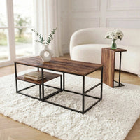Table basse effet bois avec étagères