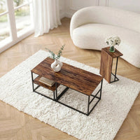 Table basse effet bois avec étagères