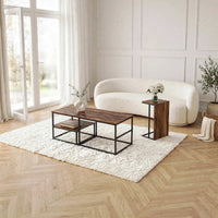 Table basse effet bois avec étagères