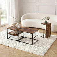 Table basse effet bois avec étagères